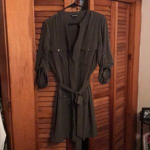 Army green button up dress